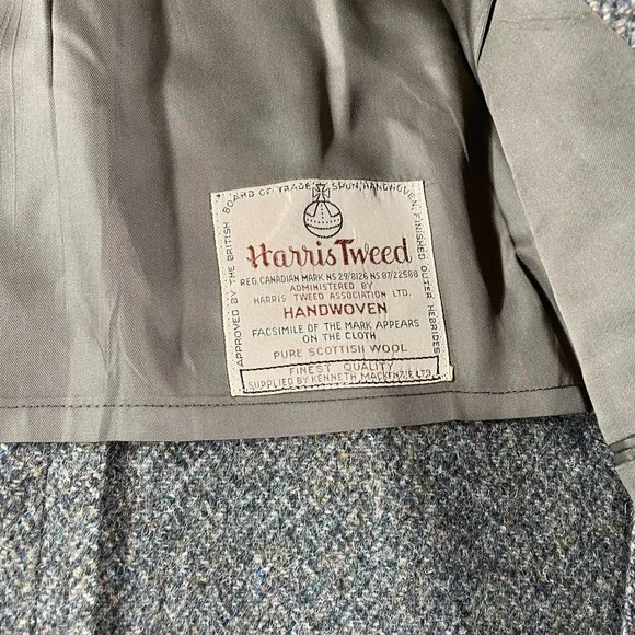 Vintage 70s Harris Tweed Scottish Wool Blazer Jacket Herringbone Leather Buttons